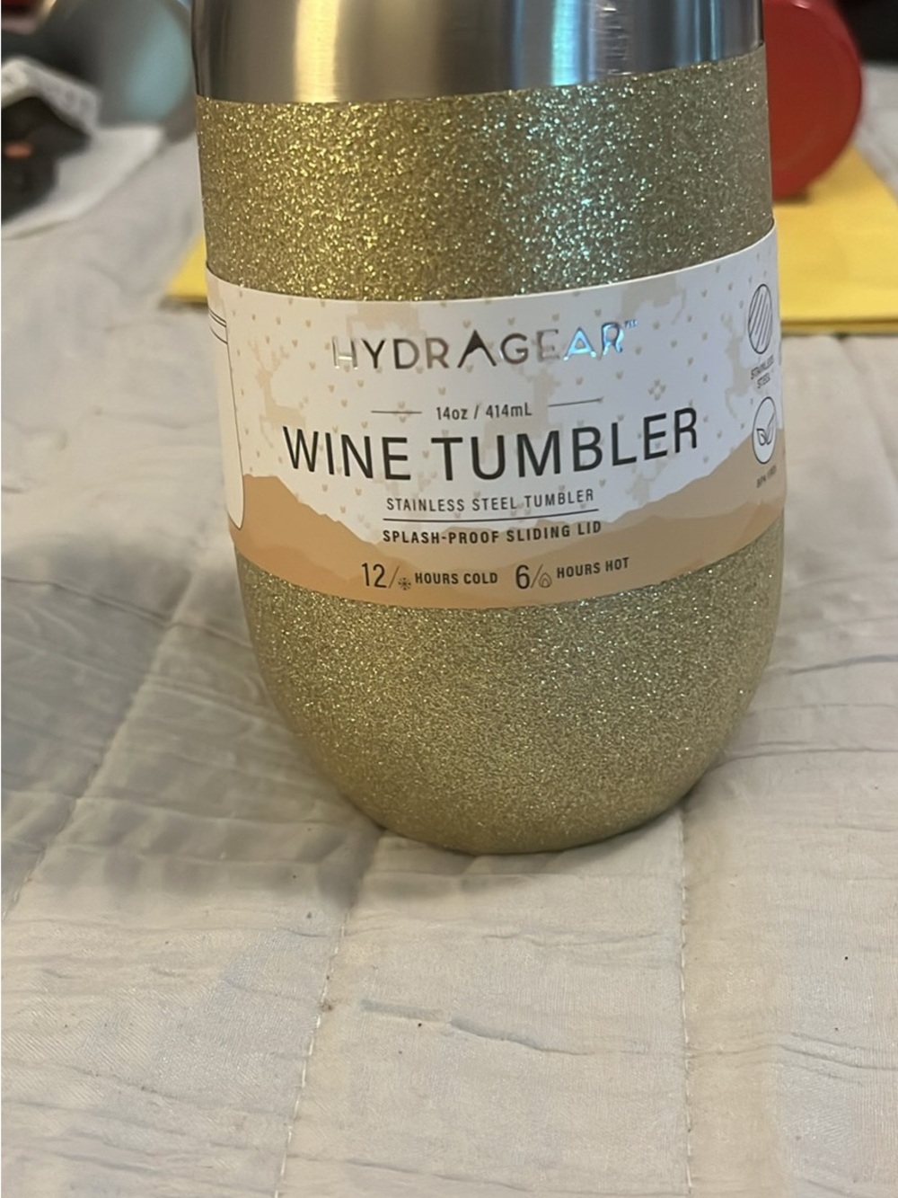 HydraGear Gold Glitter Wine Tumbler - Insulated Stainless Steel